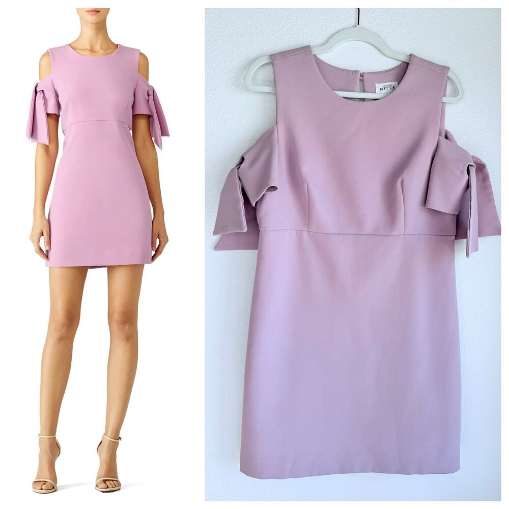 MILLY Madison Stretch Crepe Cold Shoulder Sheath Dress in Pastel Purple Lilac 10